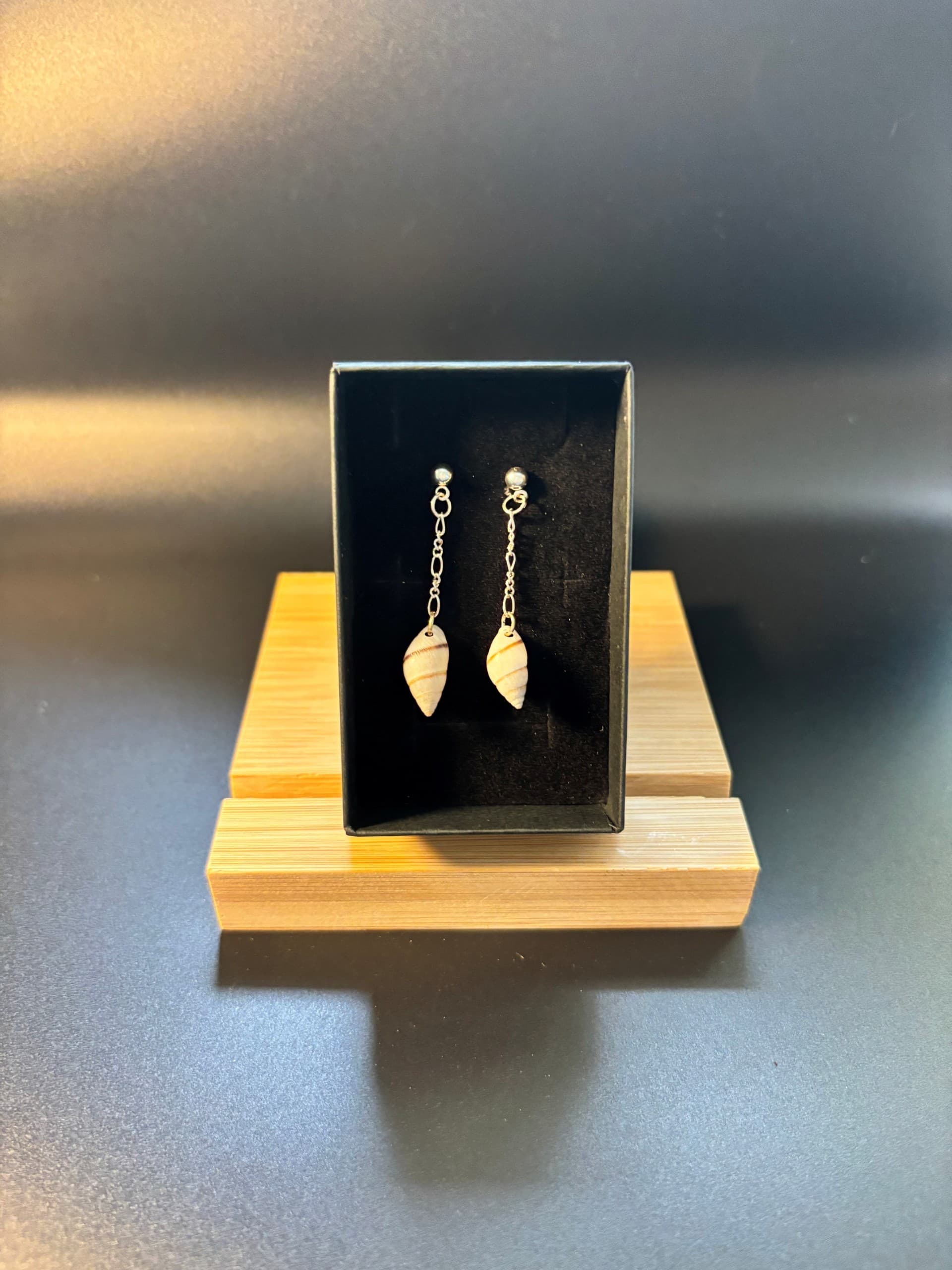 Mini White Snail Shell Dangling Post Earrings