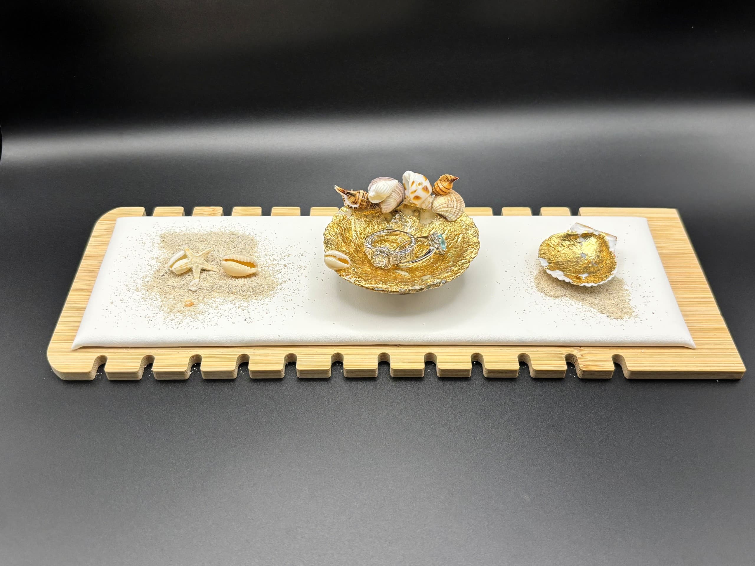 Large Shell Ring/Trinket Holder coated in gold leaf with small accent shells